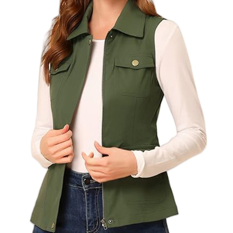 Women'S Fashion Utility Vest - Women's Lapel Zip Up Vest Sleeveless