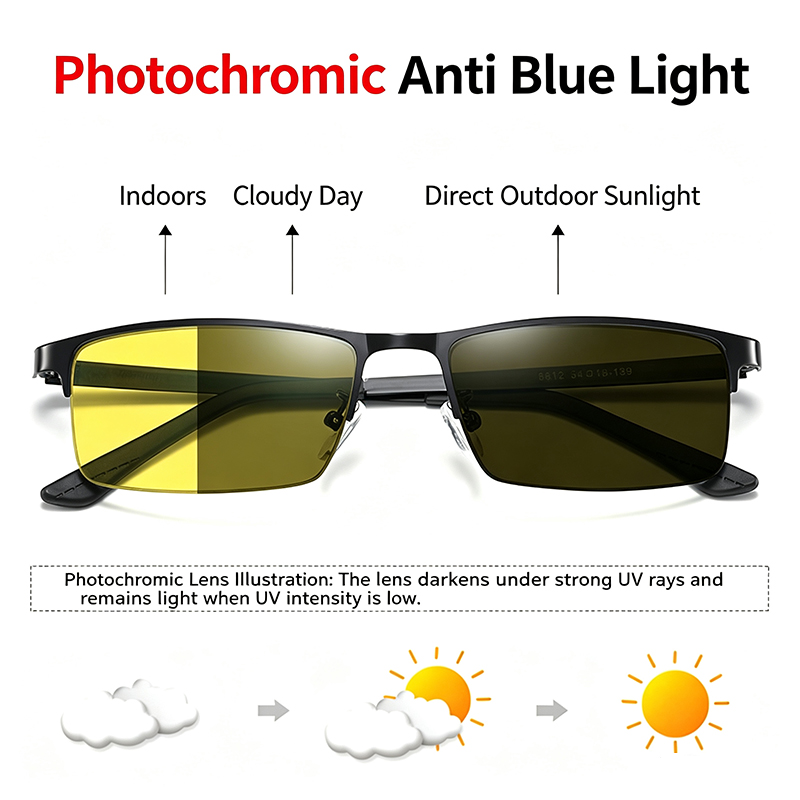 Women'S Fashion Eyeglasses - Yellow Night Vision Photochromic Blue Light