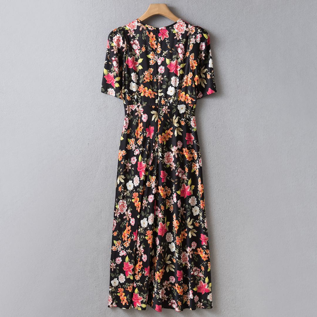 Silk V-neck Ruched Waist Black - đánh giá và giá Women Fashion Uk